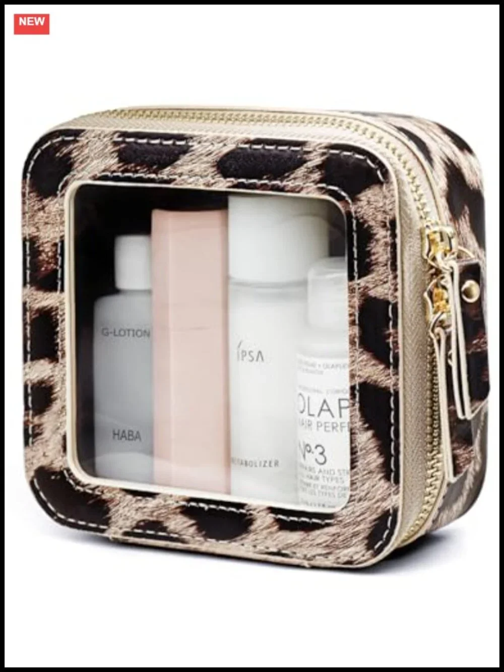 Clear Makeup Bag Faux Leather Leopard Print for Purse Travel Mini Cosmetic Pouch